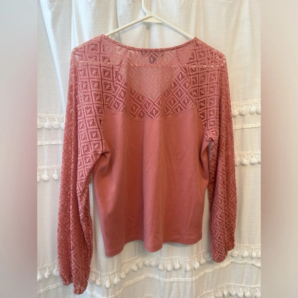 Cobble Lane long sleeve mauve pink blouse with lace detail size L - Picture 5 of 6